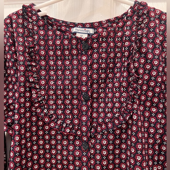 Girl’s Long Sleeve Hartstrings Burgundy and Blue Top Size 12 - Picture 2 of 6